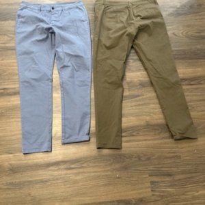 2 pairs of preowned very lightly used ASOS Chinos. Olive and Light Blue.34X32